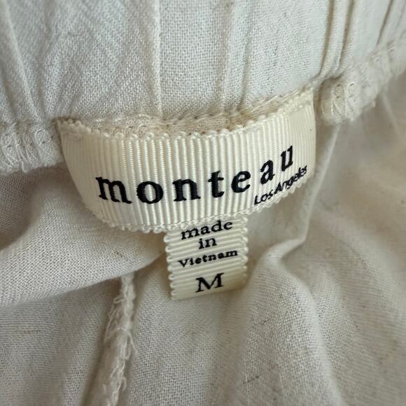 Moneau Womens Pull-On Linen Rayon Blend Casual Straight Leg Cream Pants Medium - Picture 7 of 9